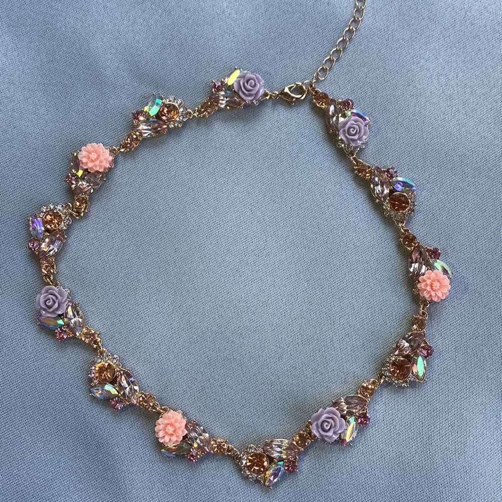Purple and pink floral necklace